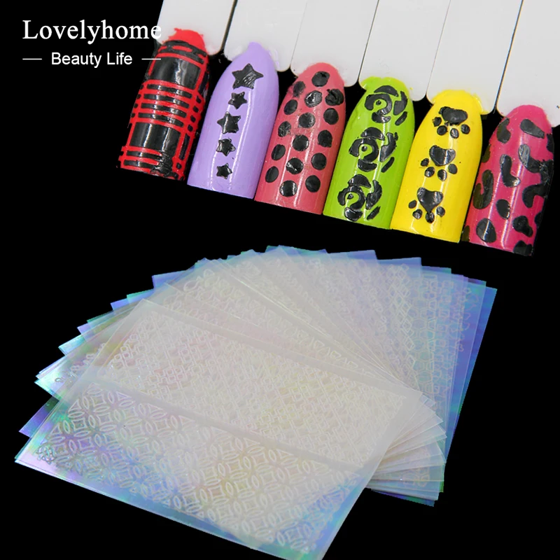 

24pcs Nails Sticker Stencils Tips Guide Holographic Manicure Nail Art Decals Fringe Guides DIY Sencil 48 Styles Beauty Tools