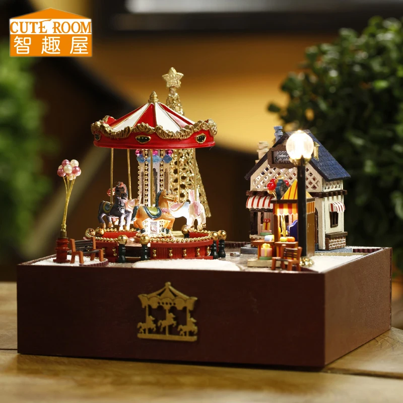 

CUTE ROOM Doll House Miniature DIY Model Kits Miniaturas Dollhouse with Furnitures Wooden Toys for Children Gifts Merry-go-round