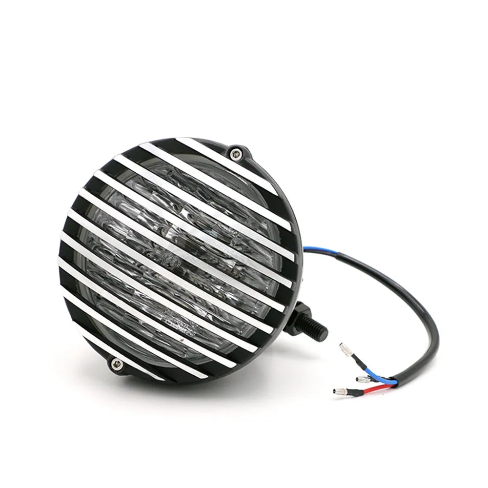 

5" Motorcycle Black Retro Round Headlight Finned Grill Scalloped headlamp head light for Harley Bobber Chopper Motorbike