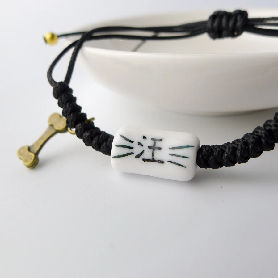Китайские персонажи кошка и собака красная веревка керамические браслеты DIY мультфильм Handmad влюбленных браслет# EY412