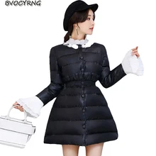 New Winter Medium Style Women Coat Round Collar Single-breasted Eiderdown Cotton Warm Jacket Parka Han Edition Leisure Coat Q872