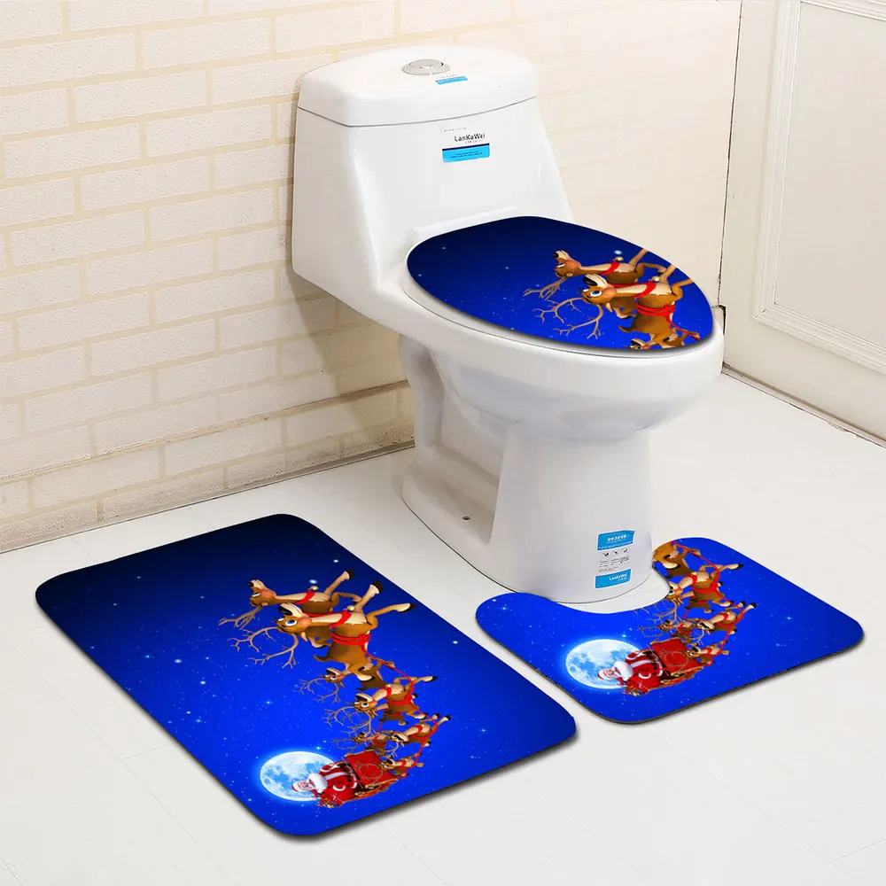 Полиэфирное волокно 3 шт. коврики для туалета покрытие сиденья коврик для ванной Рождественский продукт для ванной украшение Рождество Гладкий 3D Печатный