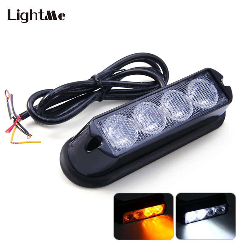 12V 4W 4 LEDs Car Truck Emergency Strobe Flash Light Amber White Light