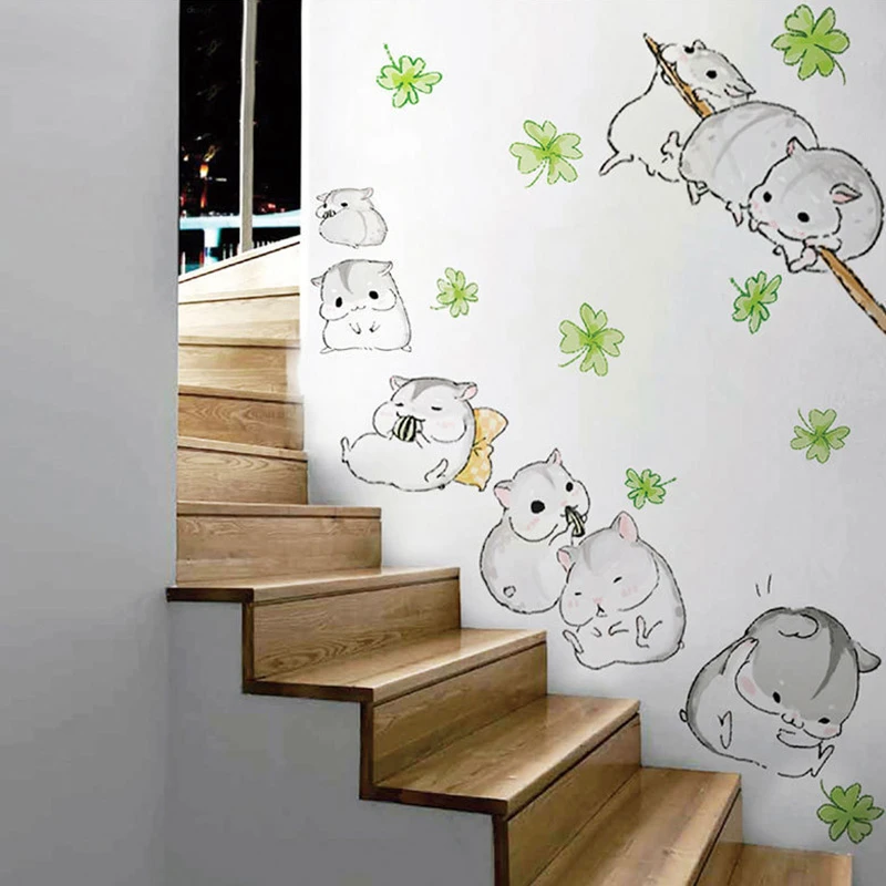 Autocollants Muraux En Forme De Petit Hamster Joli Dessin Anime Souris Cadeau D Amour Pour Bebe Decoration De Chambre D Enfant Fournitures De Fete Diy Bricolage Aliexpress