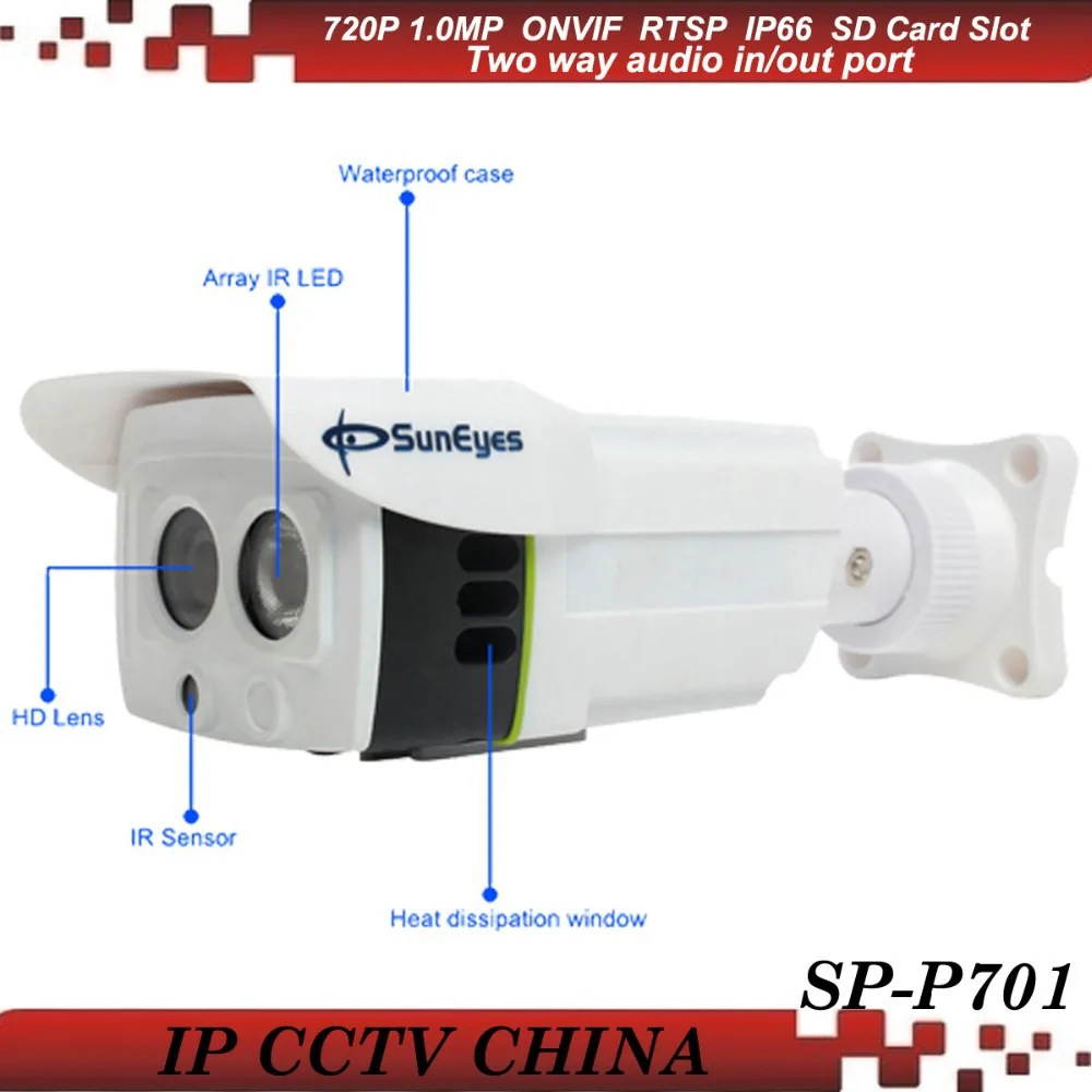 

SunEyes  SP-P701 ONVIF IP Camera Outdoor 1280*720P HD 1.0 MP Project High Quality with Two Way Audio and Micro SD/TF Card Slot