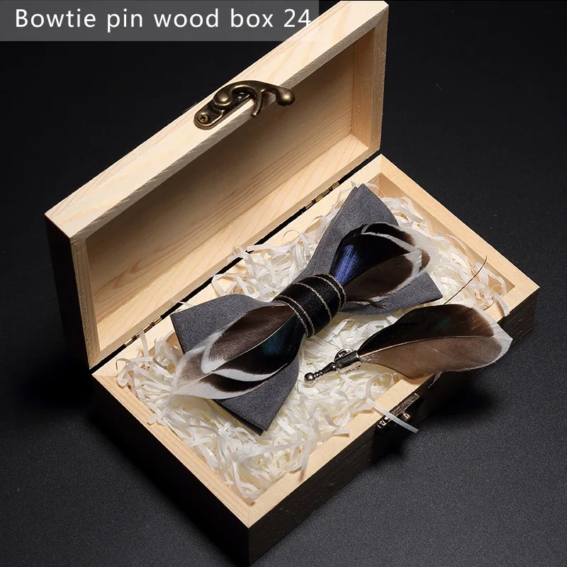 Bowtie pin woodbox24 JEMYGINS, дизайн, галстук-бабочка, перо, бант, изысканная ручная работа, Мужская брошь для галстука-бабочки, деревянная булавка, подарочный набор, Свадебная вечеринка - Цвет: Bowtie pin woodbox24