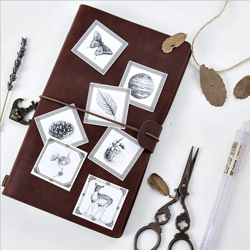 

45pcs/lot Black and white impression Cartoon Mini Paper Stickers Decoration DIY diary Scrapbooking label Sticker Stationery