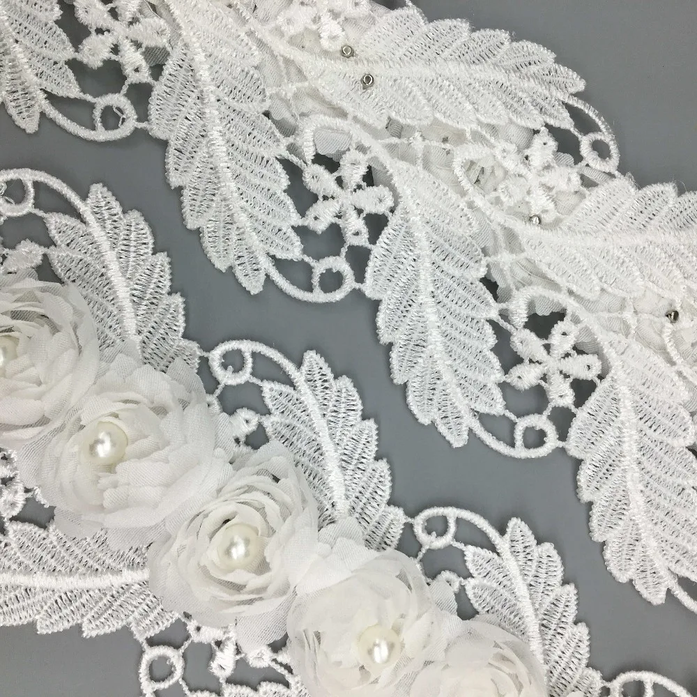 Белая шифоновая Цветочная Роза 50 цветов кружевная отделка с жемчужинами и