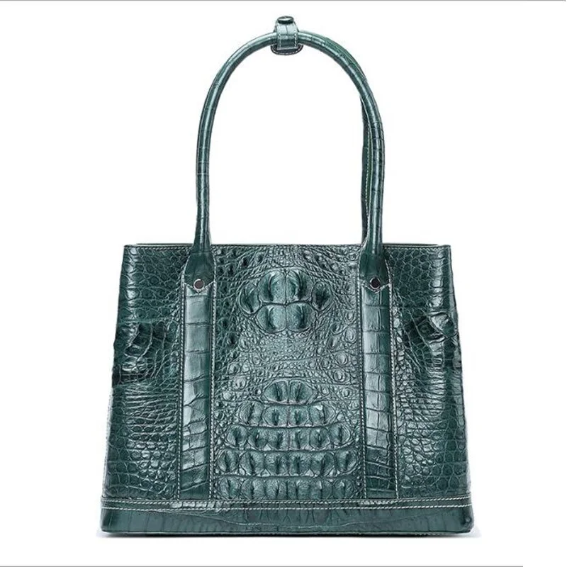 

100% Genuine Alligator Leather Blackish Green Lady Soft Totes Bag Crocodile Skin Female Three-way Purse Women's Shoulder Bag