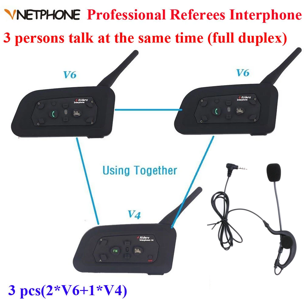

Vnetphone Brand 1200m full Duplex Communication Headset 3 Riders Talking For Football Referee Judge Biker Wireless BT Intercom