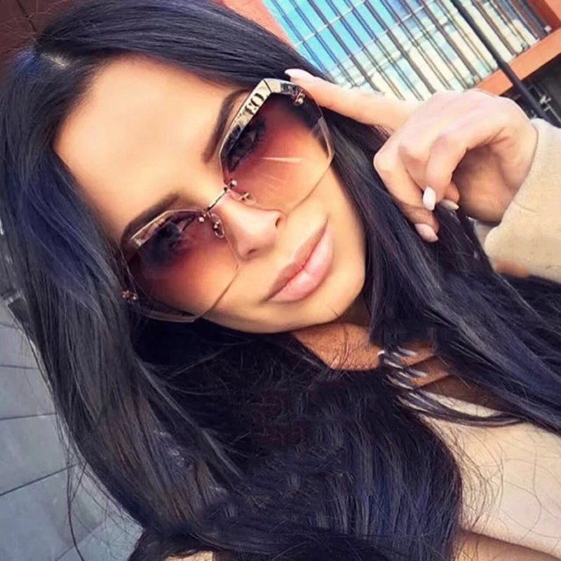 Новинка, женские солнцезащитные очки без оправы с шестигранной головкой, фирменный дизайн, градиентные линзы, защита от уф400 лучей, винтажные Модные прозрачные линзы