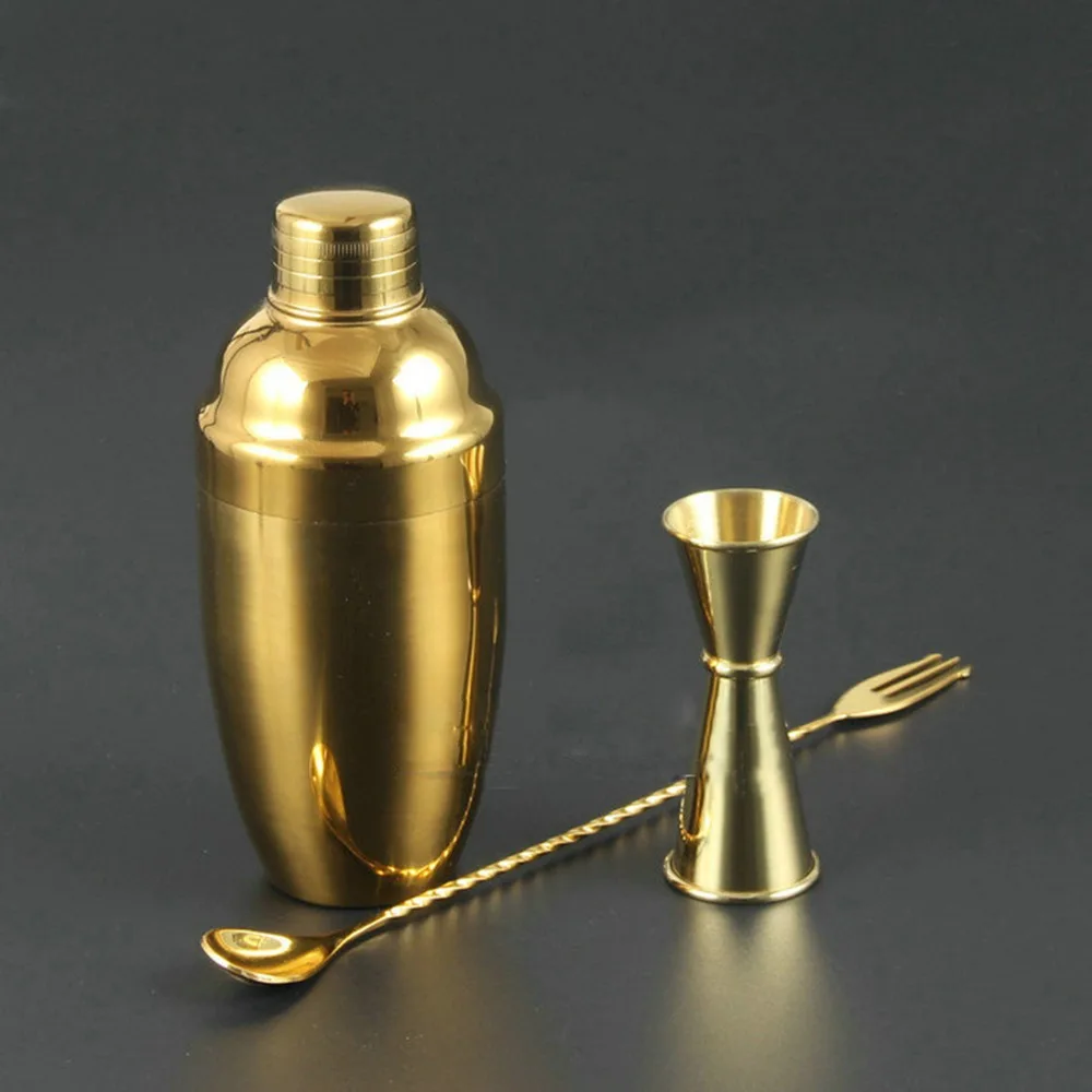 3 pieces Stainless Steel Gold American Style Bartender Set with Bottom