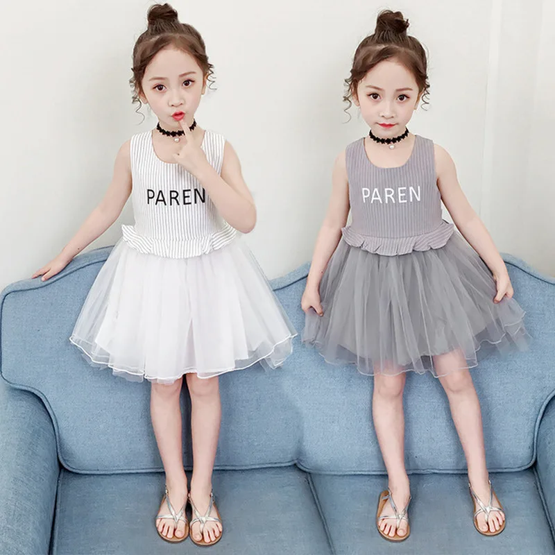 

Little girl dress pure white / gray girl clothes 2019 summer style children's clothing dress girl letter print baby girl clothes