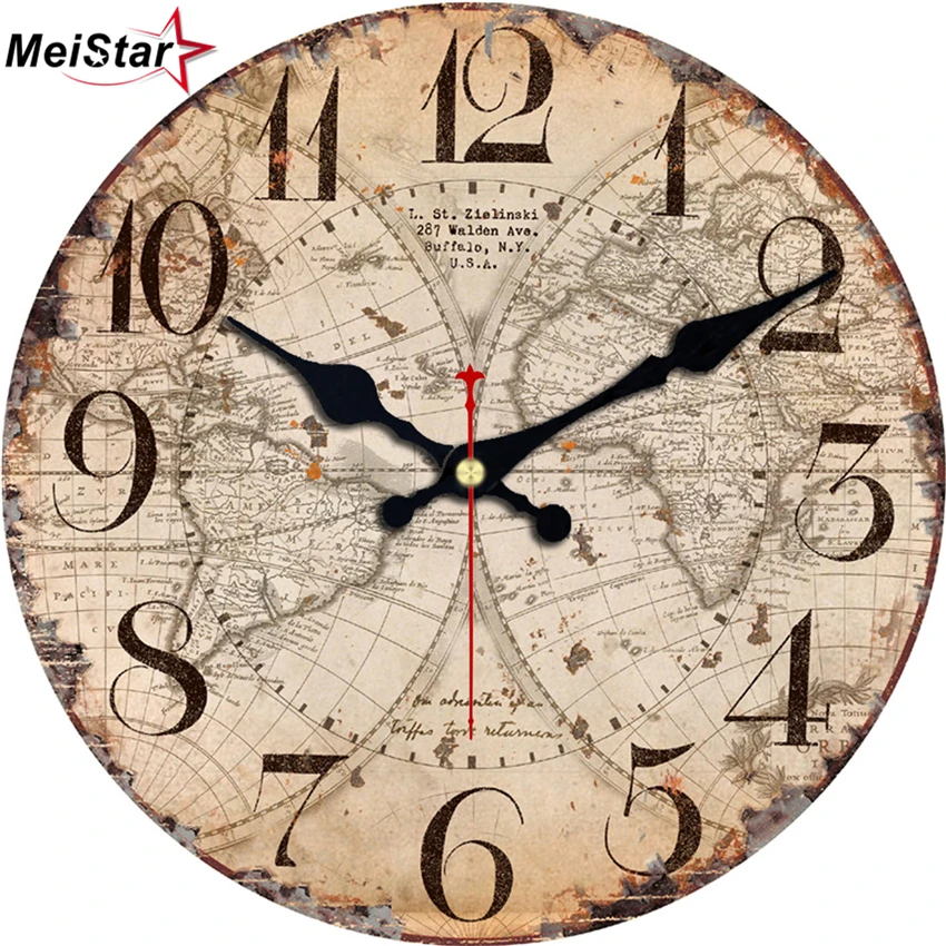 

Antique Clocks Silent World Map Sailboat Design Clock Home Decor For Office Study Kitchen Large Art Wall Clocks No Ticking Sound