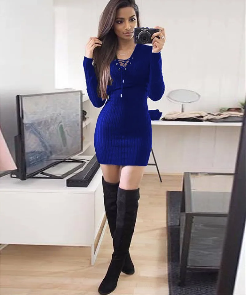 Women Winter Long Sleeve soft and comfortable Knitted BodyCon Sweater Dress L50/0126