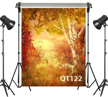 

LB Polyester & Vinyl Autumn Forest Yellow Leaves Sunset Glow Backdrops Background For Photography Studio Backdrop Photo Props