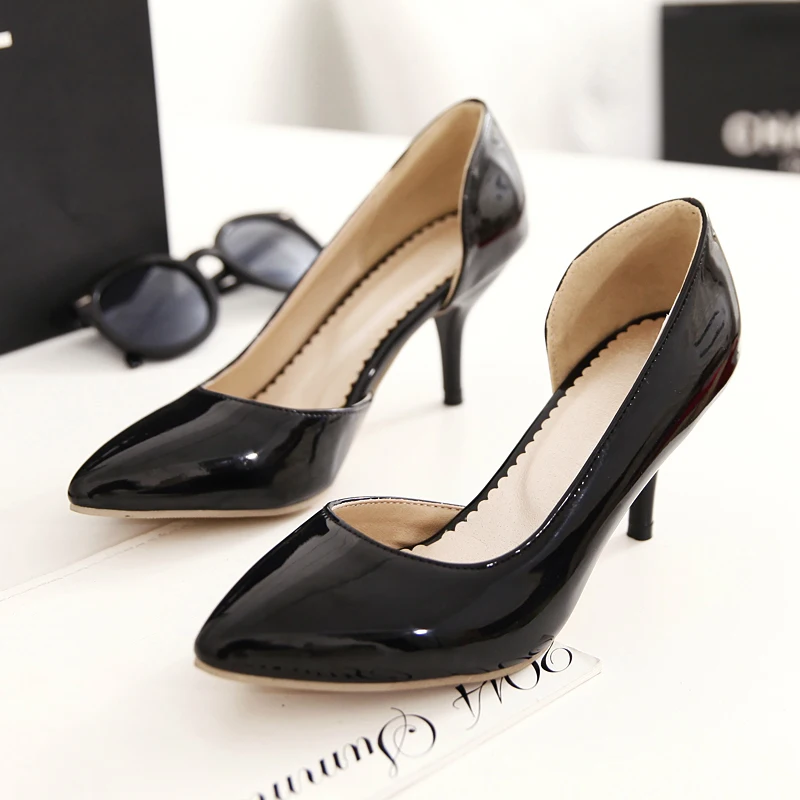 

Big size 34-49 New 2017 pointed toe women pumps sexy heels women shoes high heel pumps stiletto shoes patent leather black pumps
