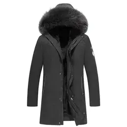 Новое поступление зимняя куртка мужская парка с лисьим мехом капюшон русские зимние пальто и куртки внутри толстый теплый мех плюс размер
