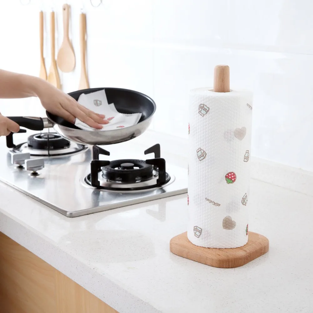 

OTHERHOUSE Wooden Standing Paper Towel Holder Kitchen Organizer Toilet Paper Roll Holder Kitchen Accessories