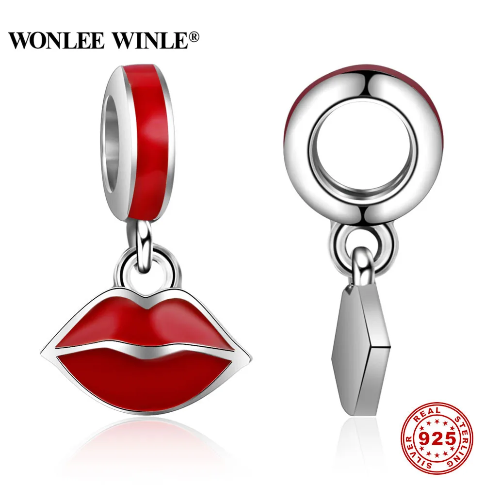 Wonlee Winle 100 925 Sterling Silver Red Lip Beads Pendant Fit