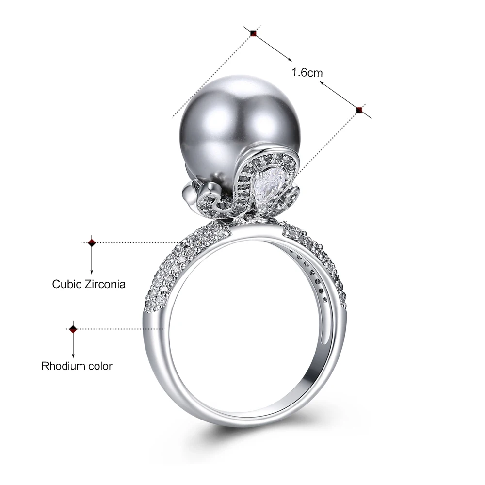 DreamCarnival 1989 Brand New Elegant Wedding Ring for Women Grey Pearl Micro Cubic Zircon Paved Jewelry Party Must Have WA11530