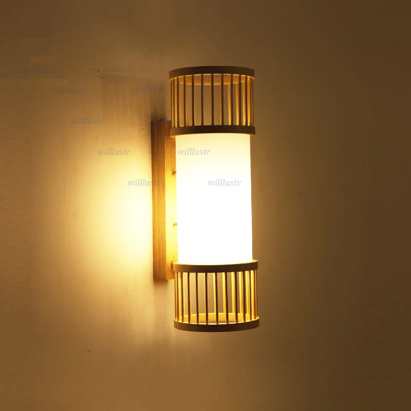 US $98.00 Japan Style Bamboo Wall Sconce Handmade Original Wood Lamp Aisle Doorway Foyer Corridor Staircase Teahouse Bistro Bedside Light