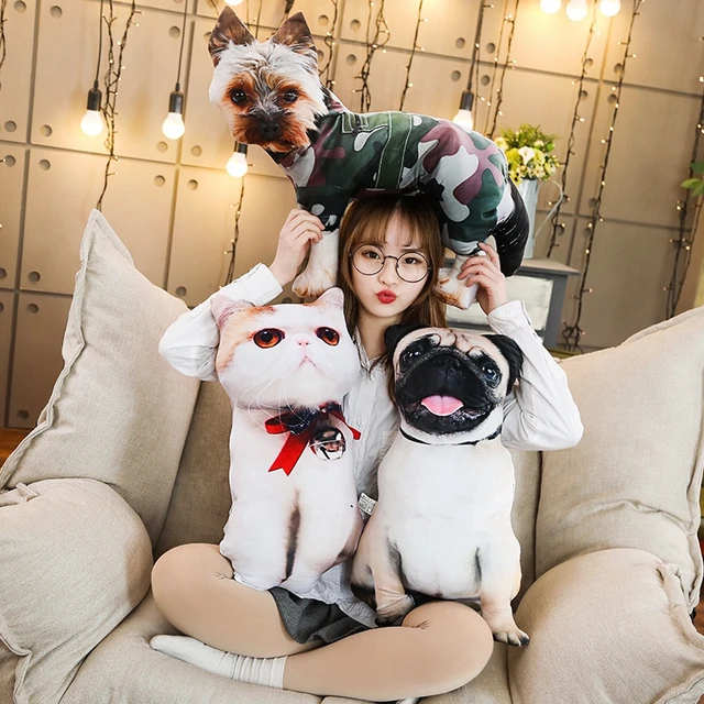 Peluche chien et chat, coussin amusant en peluche, Animal de dessin animé