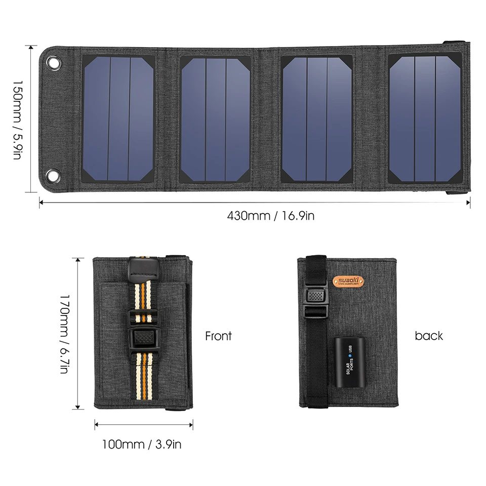Suaoki 7 Вт/14 Вт/20 Вт/25 Вт/28 Вт солнечная панель Портативная Складная Водонепроницаемая Солнечная энергия зарядное устройство power Bank USB для телефона зарядное устройство для улицы