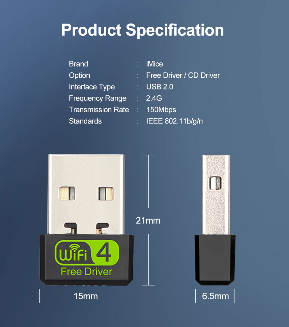 Tarjeta de red Mini USB, adaptador WiFi de 150Mbps, 2dBi, antena WiFi para  PC, 2,4G Dongle, receptor Ethernet - AliExpress