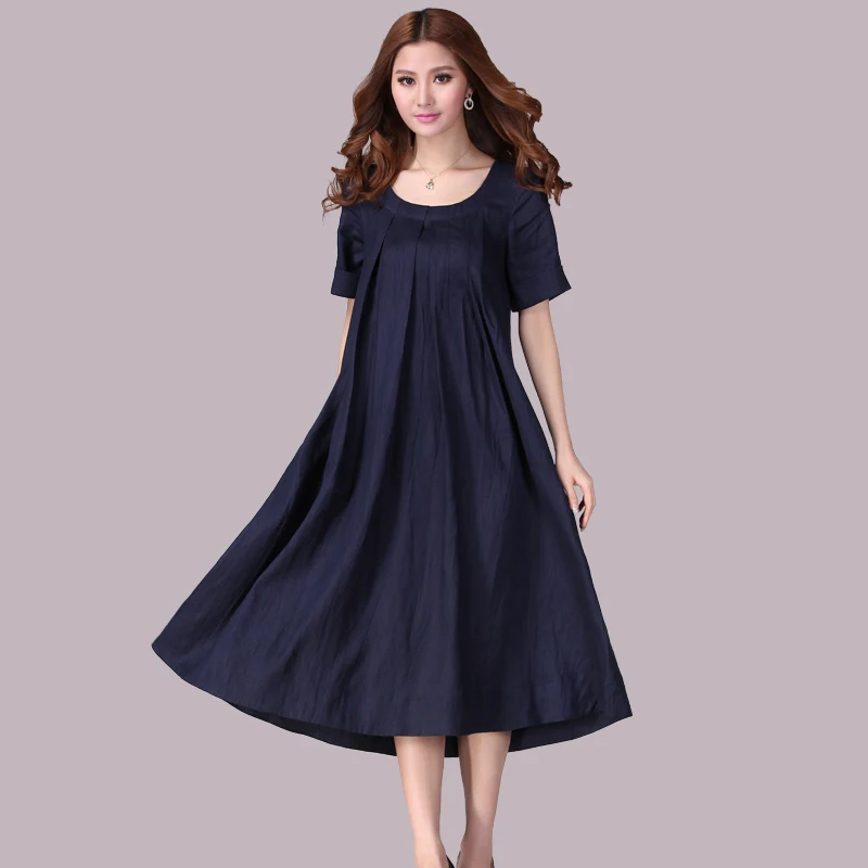 100% linen New woman summer loose linen casual maxi dress short sleeve ...