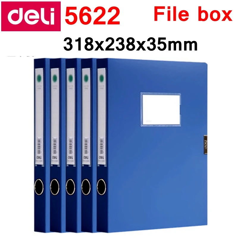 5 шт./лот Deli 5622 5623 A4 коробка для документов с плюшевой застежкой 35 мм 50 цвет синий и