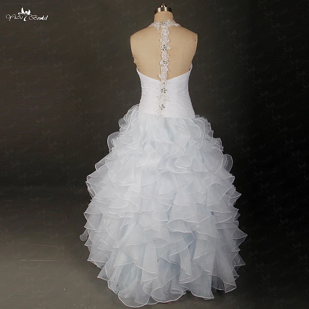 RSW821 Yiaibridal настоящая работа фотографии Холтер декольте синий и белый оборками органза свадебное платье цвет