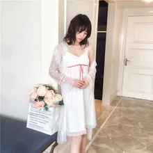 Кружевная одежда для невесты для женщин Весна Лето соблазнительное кимоно Халат домашний халат Банный халат ночная рубашка комплект из 2 предметов