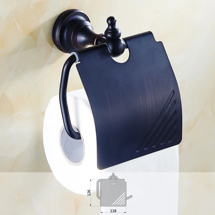 

AUSWIND Vintage Solid Brass Brushed Toilet Paper Holder With Cover Black Oil Rubbed Round Base Wall Mount BD07