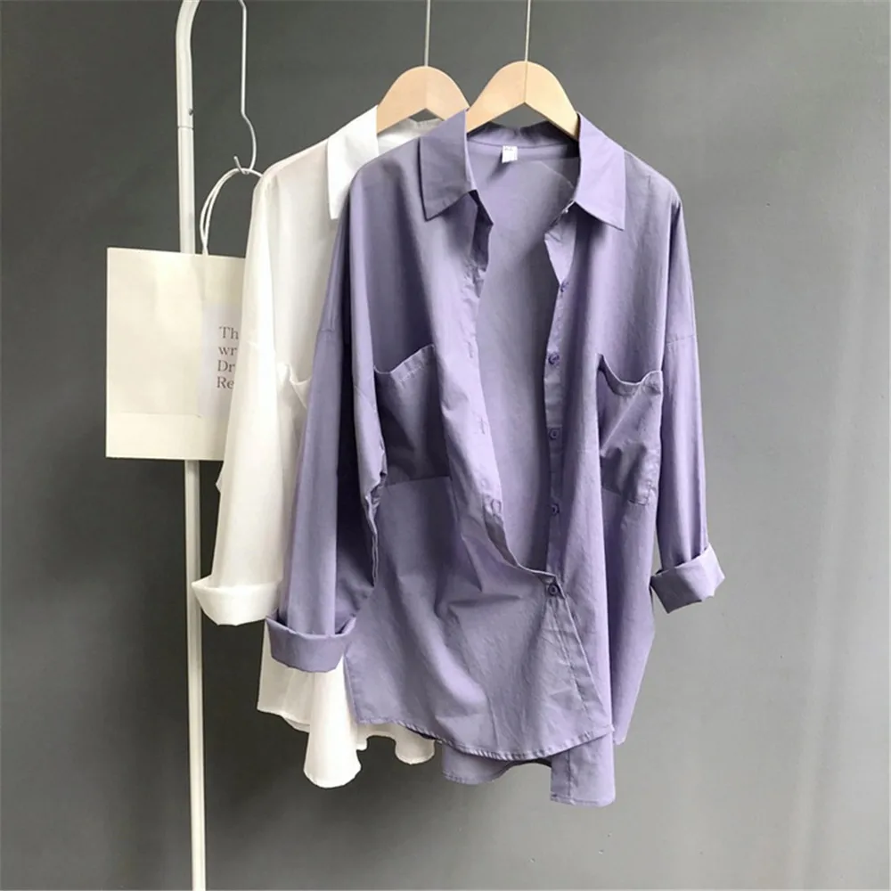 Boyfriend Style Casual Vacation White Long Blouse Women Summer Women Long Sleeve Shirt Blouse High quality loose Blouse Tops (15)