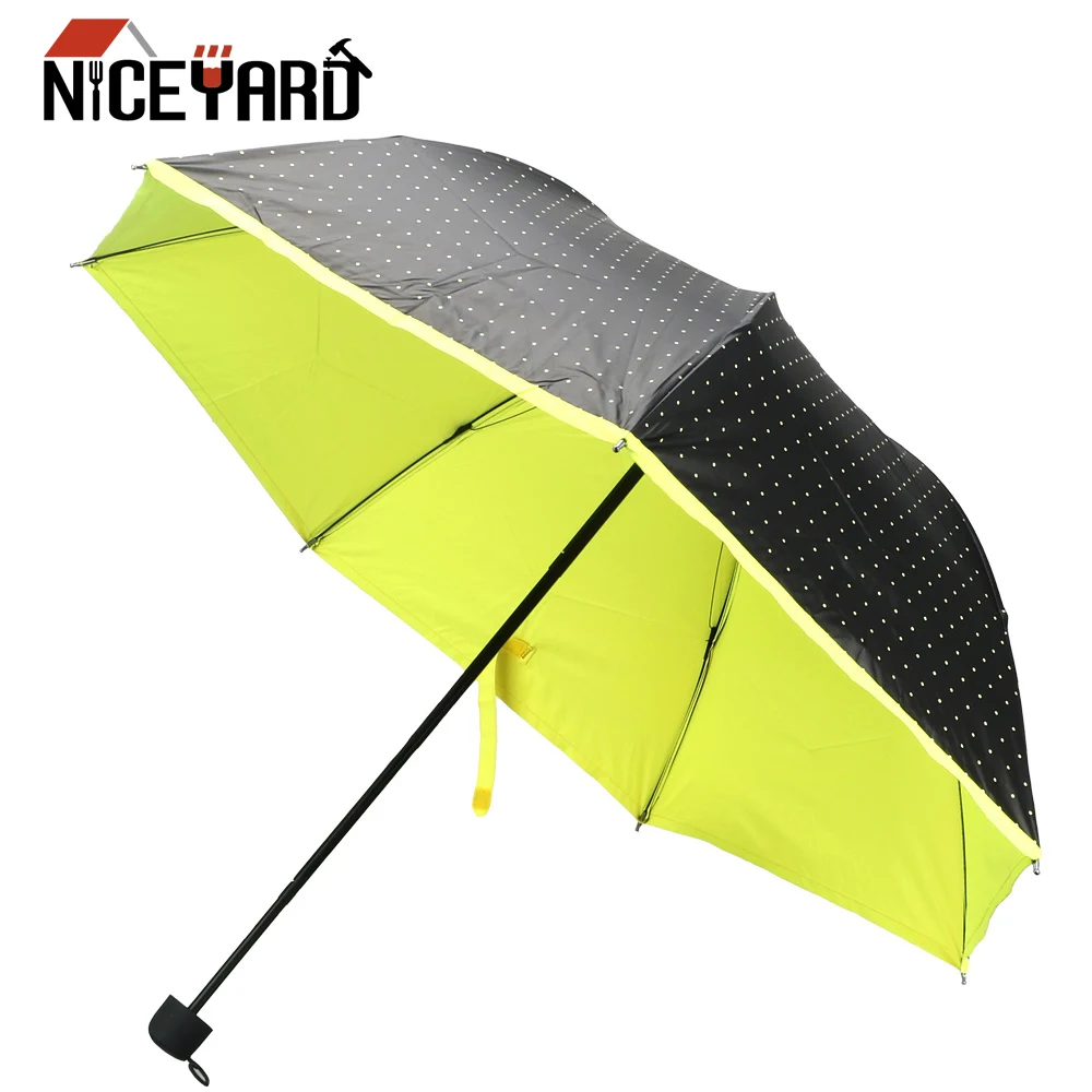 

NICEYARD Wave Point Umbrella Women Anti-UV Sun Shade Umbrellas Portable 3 Fold Folding Small Black Umbrella Waterproof