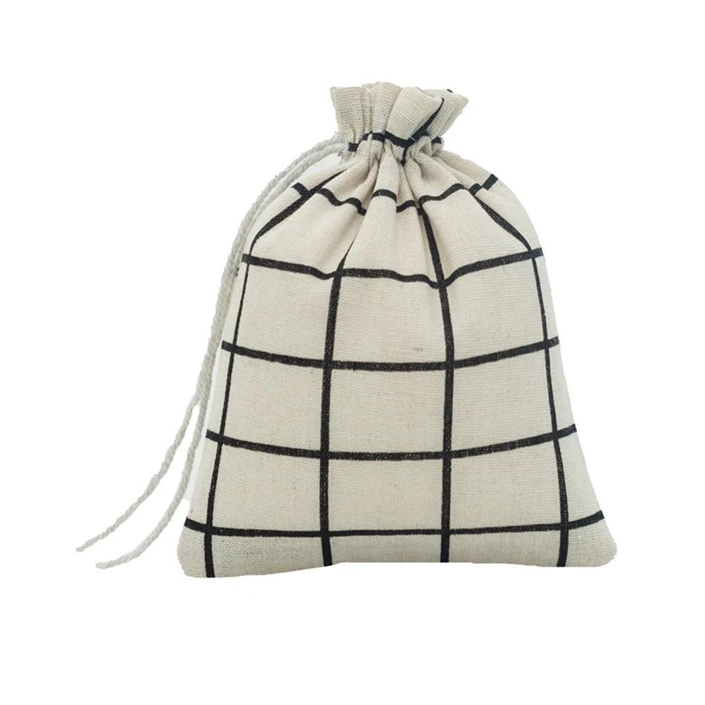 

Mini Flax Storage Bag Drawstring Storage Pouch Lightweight Reusable Carrying Case Jewelry Candy Storage Bag (Big White Grids)