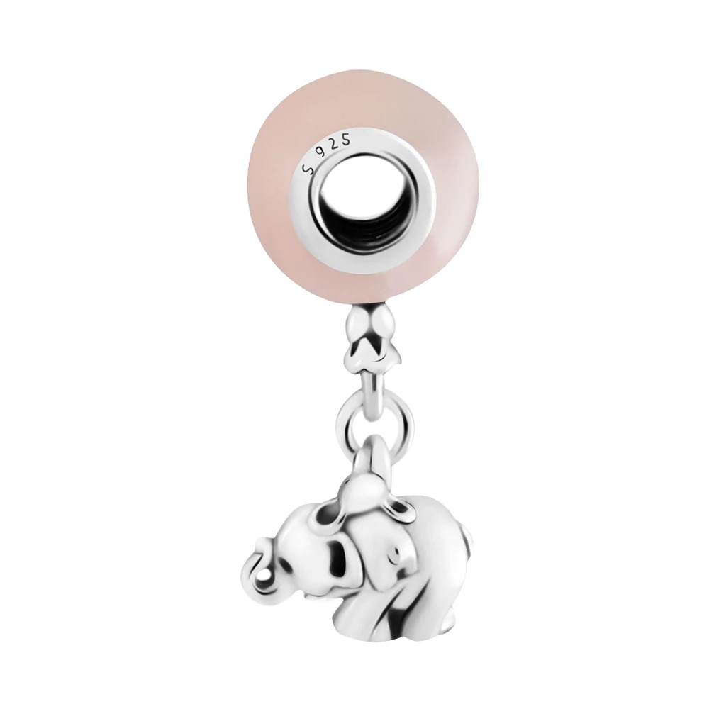 Подходит для браслетов Pandora Charms Elephant & Pink Balloon Beads 925 пробы 100%-серебро-ювелирные изделия Бесплатная доставка