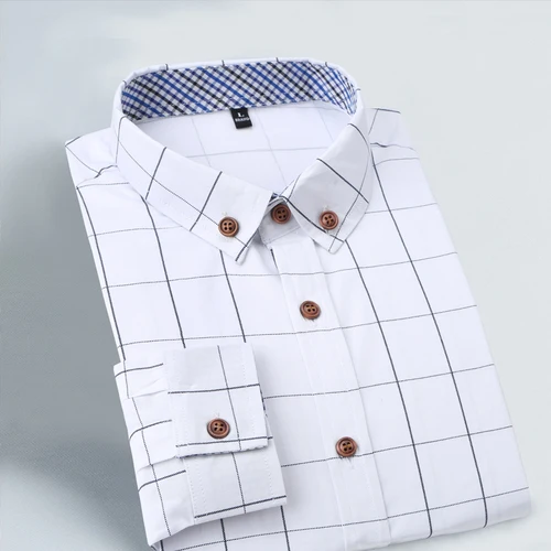 Новое поступление Для мужчин рубашка Для мужчин s деловые рубашки в повседневном стиле человек известный брендовая одежда в клетку с длинными рукавами Camisa Masculina Размер S-5XL - Цвет: Белый