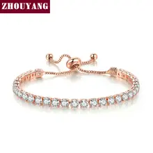 ZHOUYANG браслет для женщин роскошный удобный регулируемый 4 когти мозаика 4 мм кубический цирконий розовое золото цвет модное ювелирное изделие подарок H133
