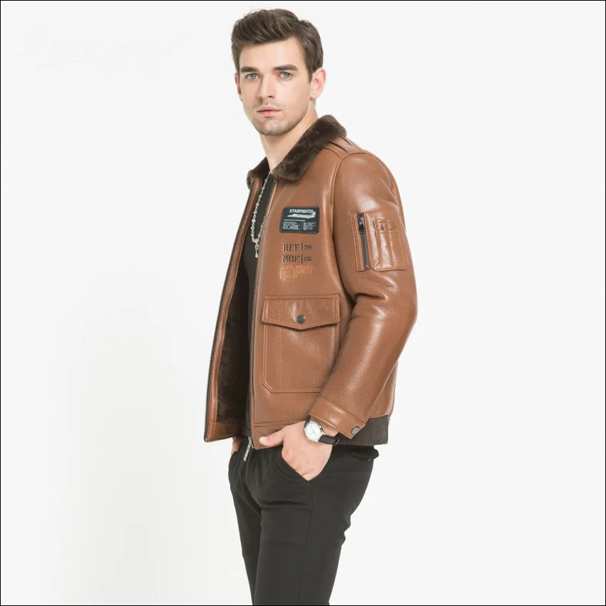 Мужская куртка из натуральной овечьей кожи Maylooks модная эко и меха модель WS95 на