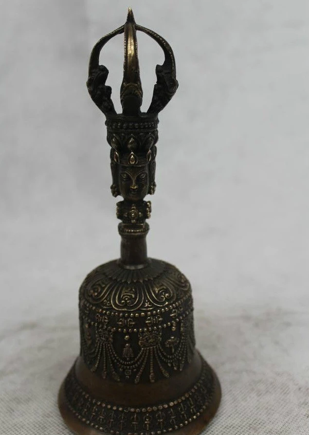 

8"Chinese Tibet Folk Pure Bronze excellent Lucky Vajra Bell Statue