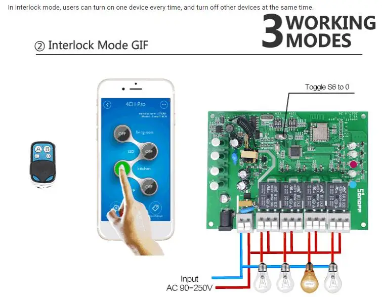 Sonoff 4CH Pro R2 умный Wifi переключатель 433 МГц RF Wifi светильник 4 комплекта 3 режима работы инчинг интерлок умный дом с Alexa