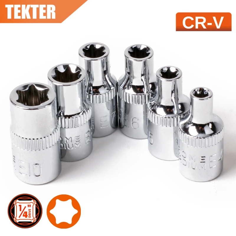 

TEKTER TK0013 6pc/lot Female E-Torx Star Socket Set Torque Wrench Socket Tool Set CRV Chorme Vanadium E4 E5, E6, E7, E8, E10