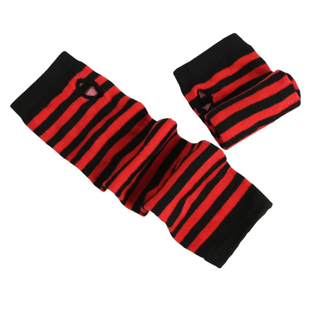 Fashion Women Lady Striped Elbow Gloves Warmer Knitted Long Fingerless Gloves Elbow Mittens Christmas Accessories Gift 7