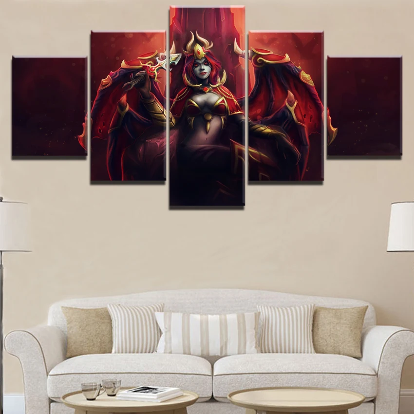  HD Prints Pictures Canvas Home Decor Room 5 Piece Dagger DotA 2 Horns Lina Sexy Woman Warrior Paint