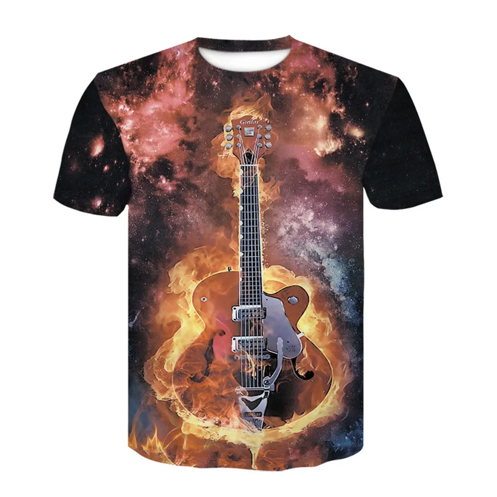 

ISHOWTIENDA tshirt men 3d Printed guitar tshirt Short Sleeve Funny Design Casual Tops Tees Male Halloween t shirt 6#3