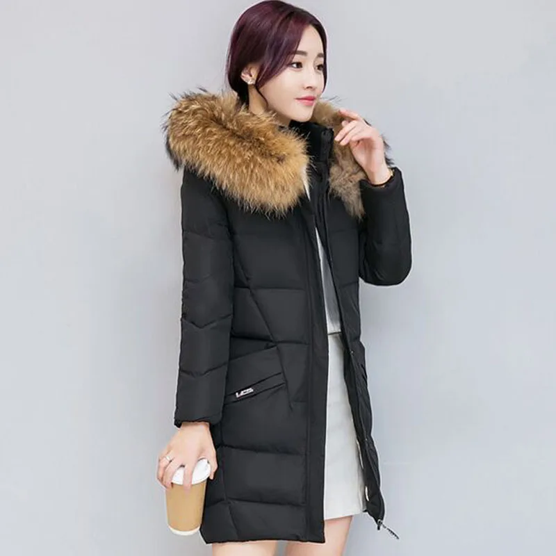 Большой натуральный мех енота теплая одежда куртка женская 2018 зимняя