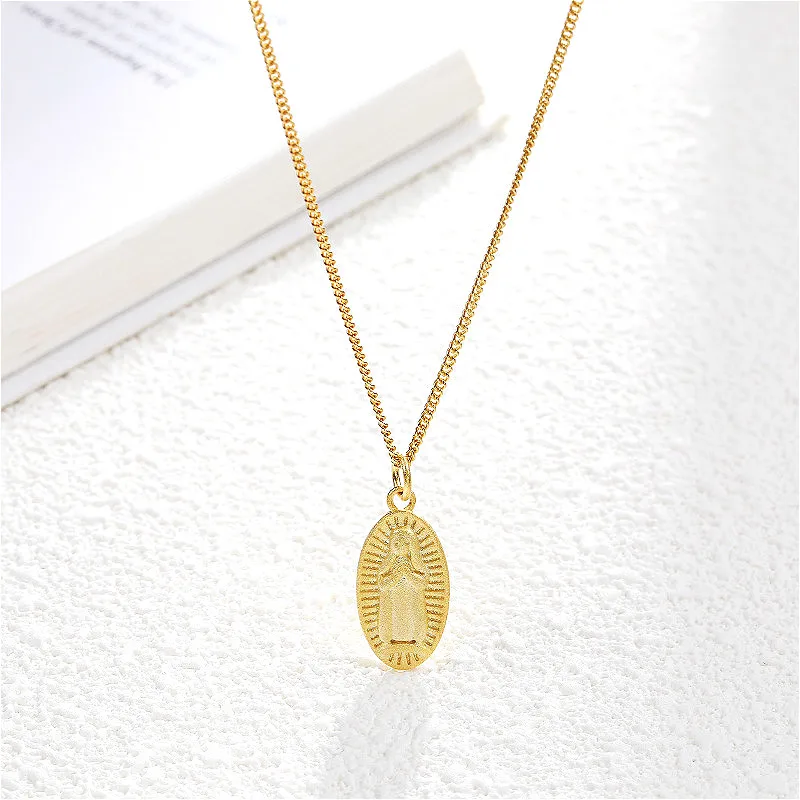 

Fengxiaoling 2019 New Real 925 Sterling Silver Pendant Necklaces For Women Golden Virgin Mary Silver Necklace Fine Jewelry