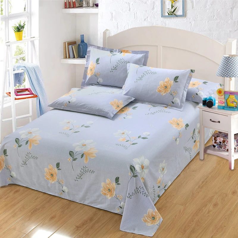 Pastoral style flat sheet blue white flower bed sheet and 3pcs